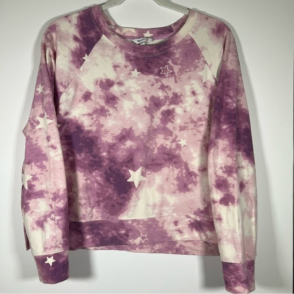 WILDFOX purple white stars tie-dye cropped sweatshirt sz L oversized comfy - Picture 1 of 7